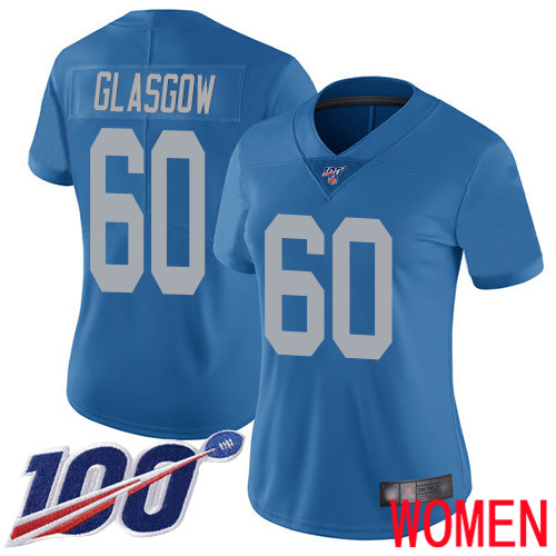 Detroit Lions Limited Blue Women Graham Glasgow Alternate Jersey NFL Football #60 100th Season Vapor Untouchable